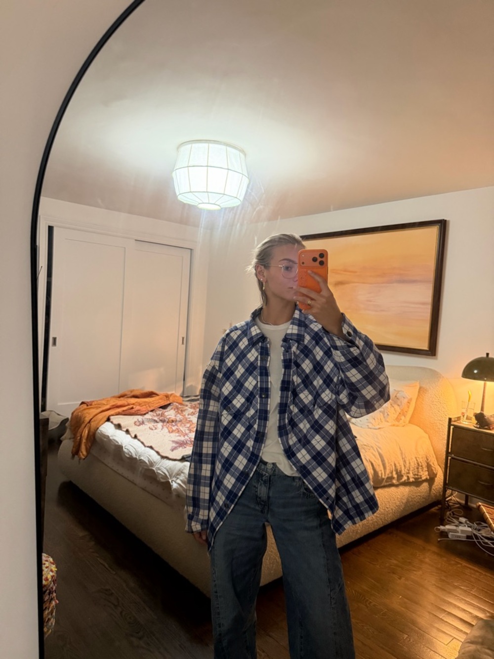 Balenciaga Navy and White Plaid Lightweight Shirt Jacket